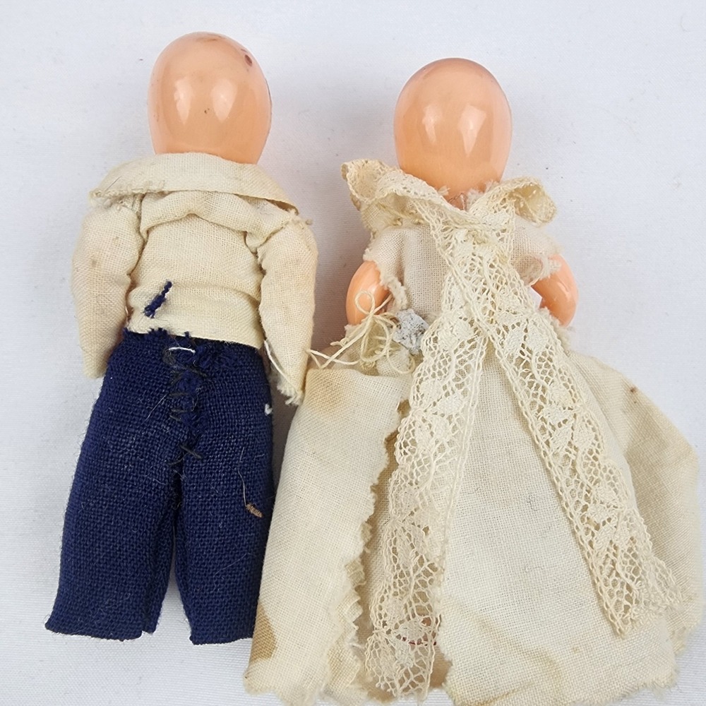 Vintage Composite Doll Miniture Bride Groom Arms Legs Eye Moving 3.5 in - Picture 5 of 8